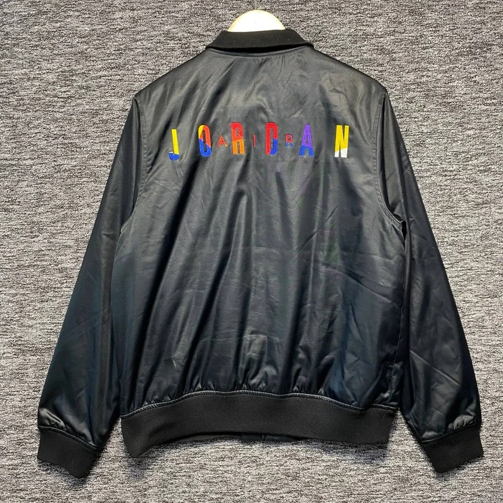 Jordan Sport DNA Satin Bomber Jacket Mens Medium Black Multi Color AV0112-010